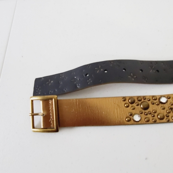Studded Jeweled Leather Belt Size 18/20 Lane Bryant Western Bronze Studded Y2K - Picture 10 of 12